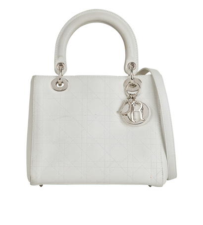 Medium Lady Dior Bag, &pound;1,400, Handbags, White, Leather, Front view